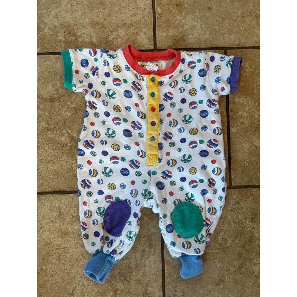 Vintage Gymboree Newborn Beach Ball Print Romper Primary Colors Cotton 90s